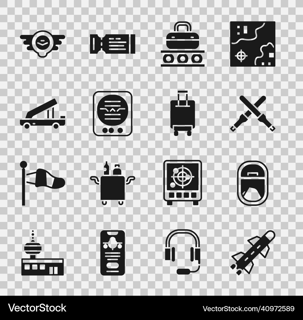 Set rocket airplane window marshalling wands Vector Image