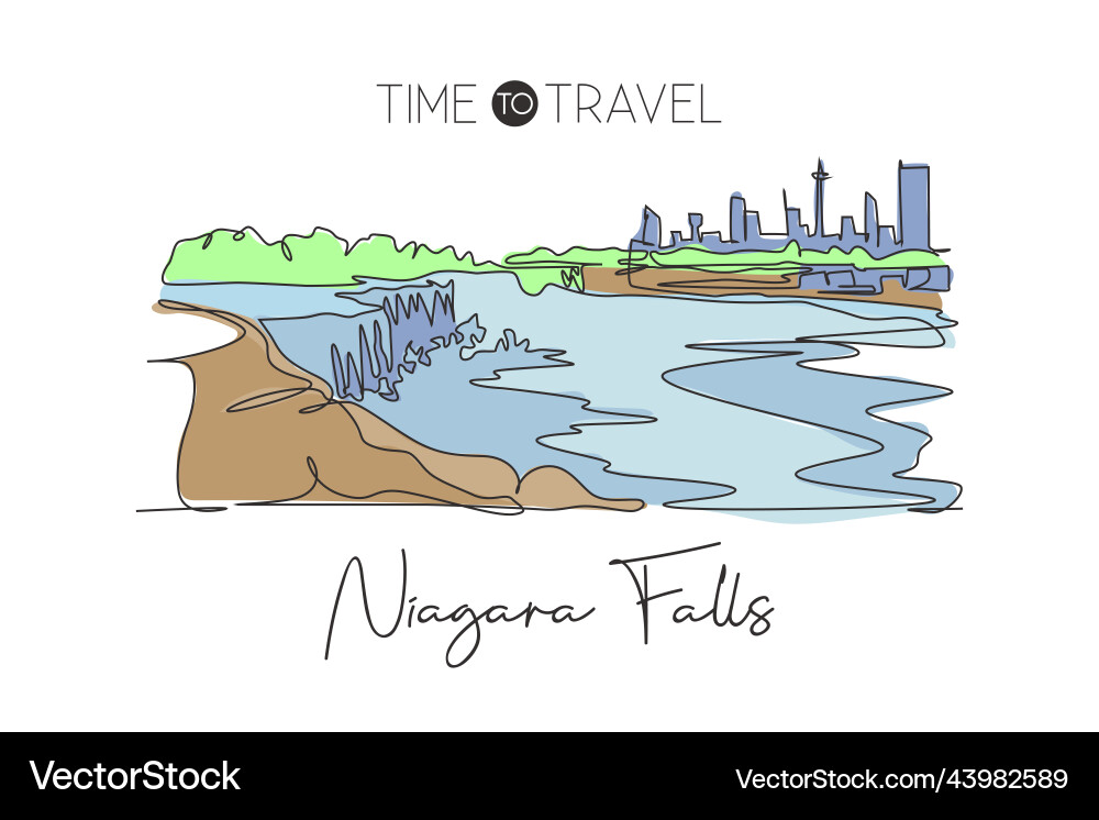 Single continuous line drawing of niagara falls Vector Image