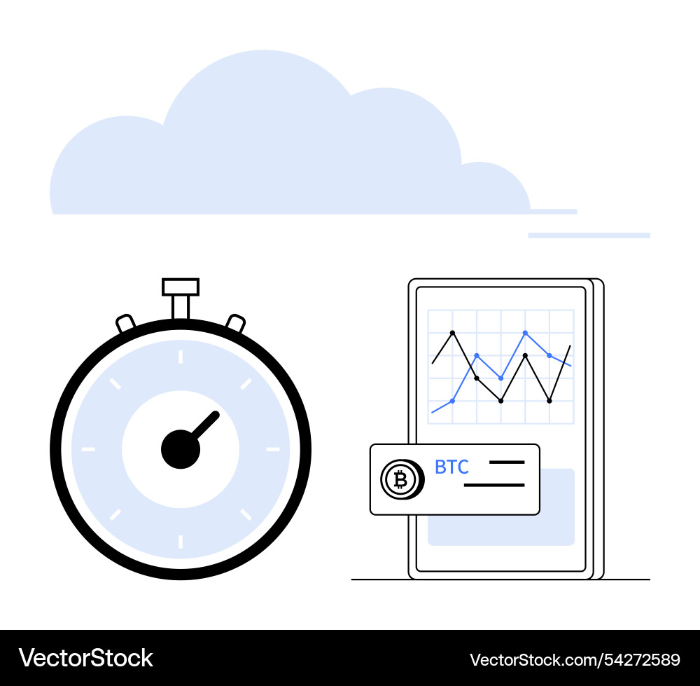Stopwatch bitcoin graph and cloud - timing Stopwatch bitcoin graph and cloud - timing Vector Image