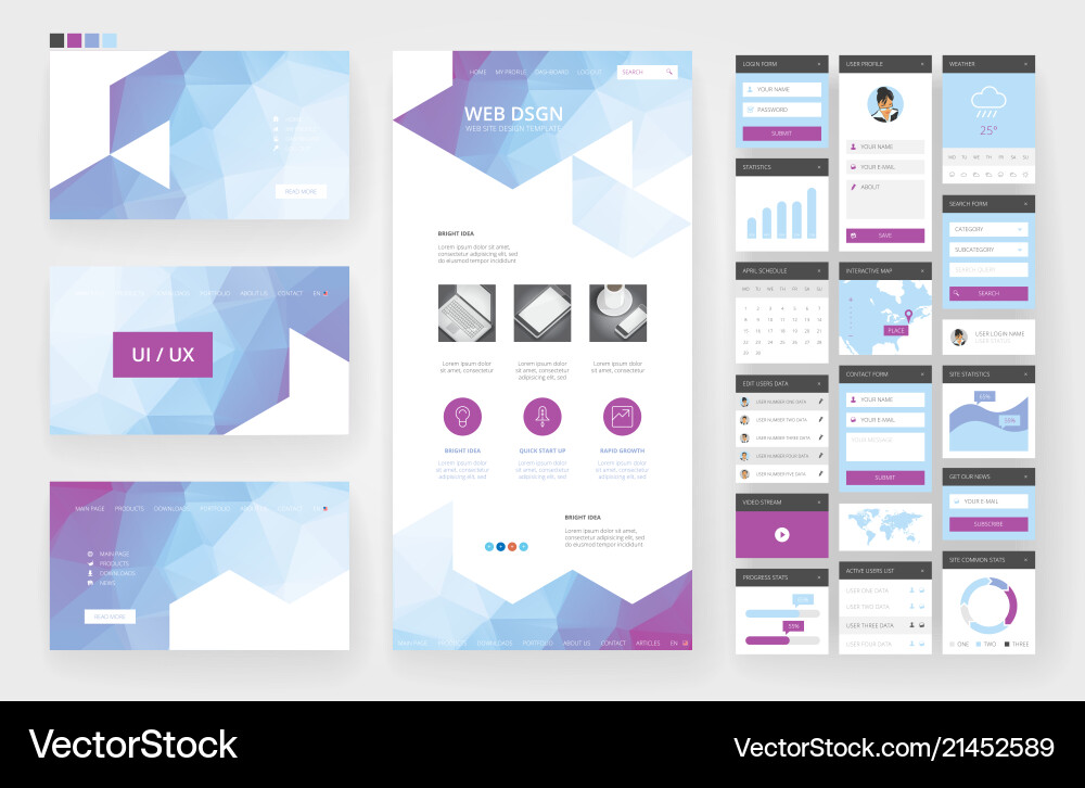 Website design template and interface elements Vector Image