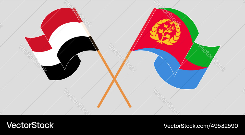 Crossed and waving flags of yemen eritrea Crossed and waving flags of yemen eritrea vector image