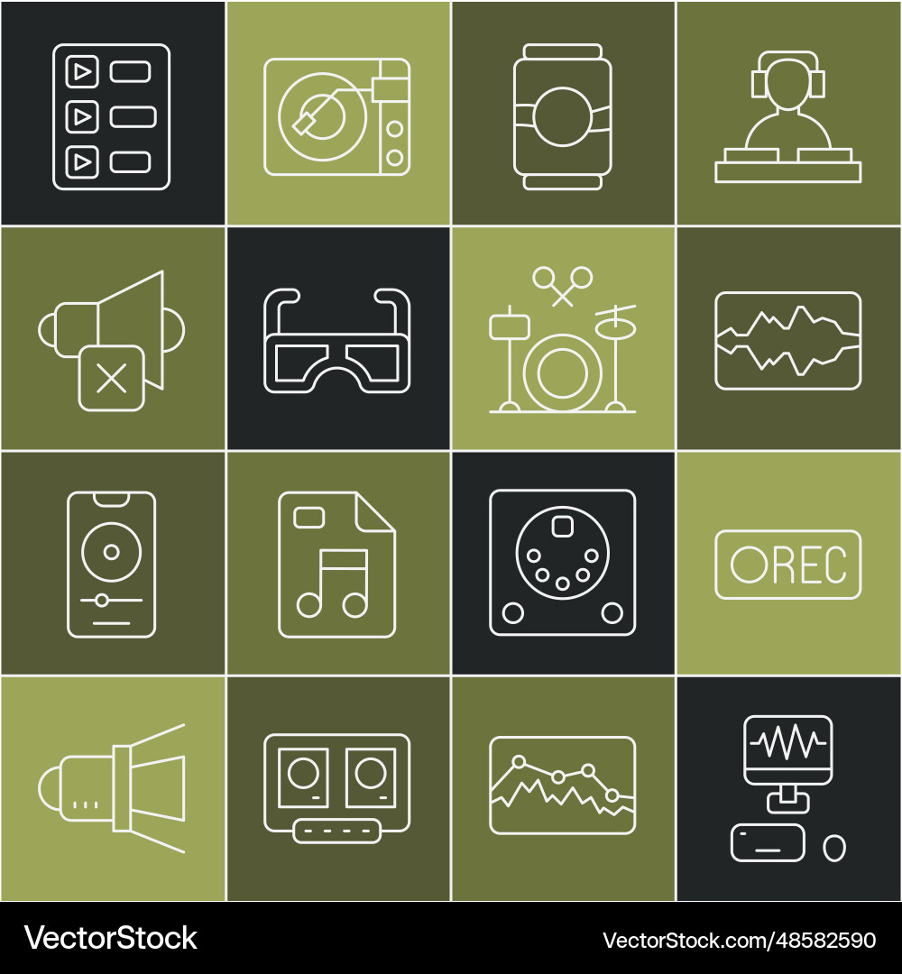 Set line music recording studio record button Set line music recording studio record button vector image