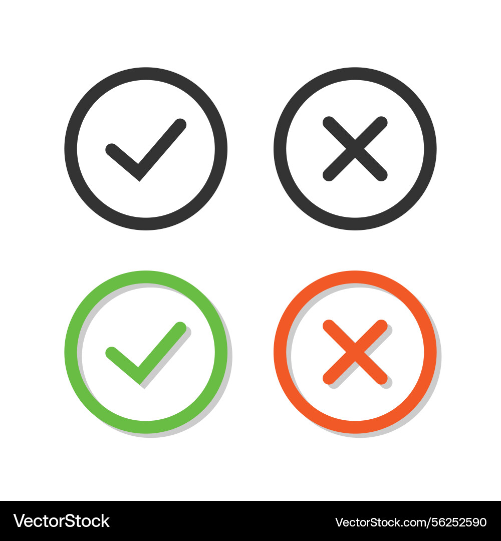 Set of color round check mark and cross signs Set of color round check mark and cross signs vector image