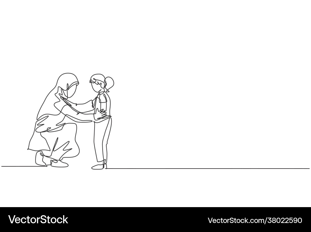 Single one line drawing young arabian mother Single one line drawing young arabian mother Vector Image