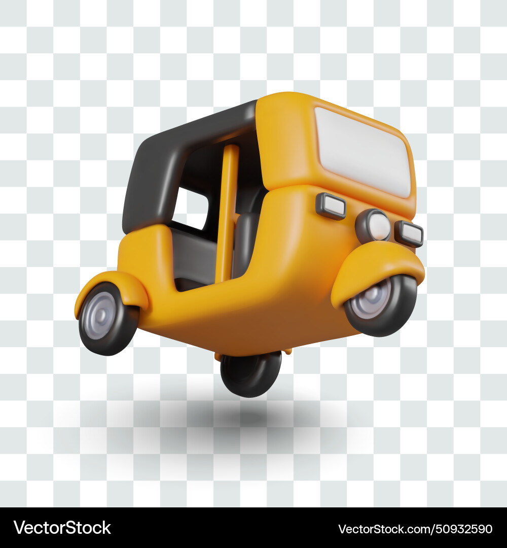 Yellow autorickshaw car 3d object at Royalty Free Vector