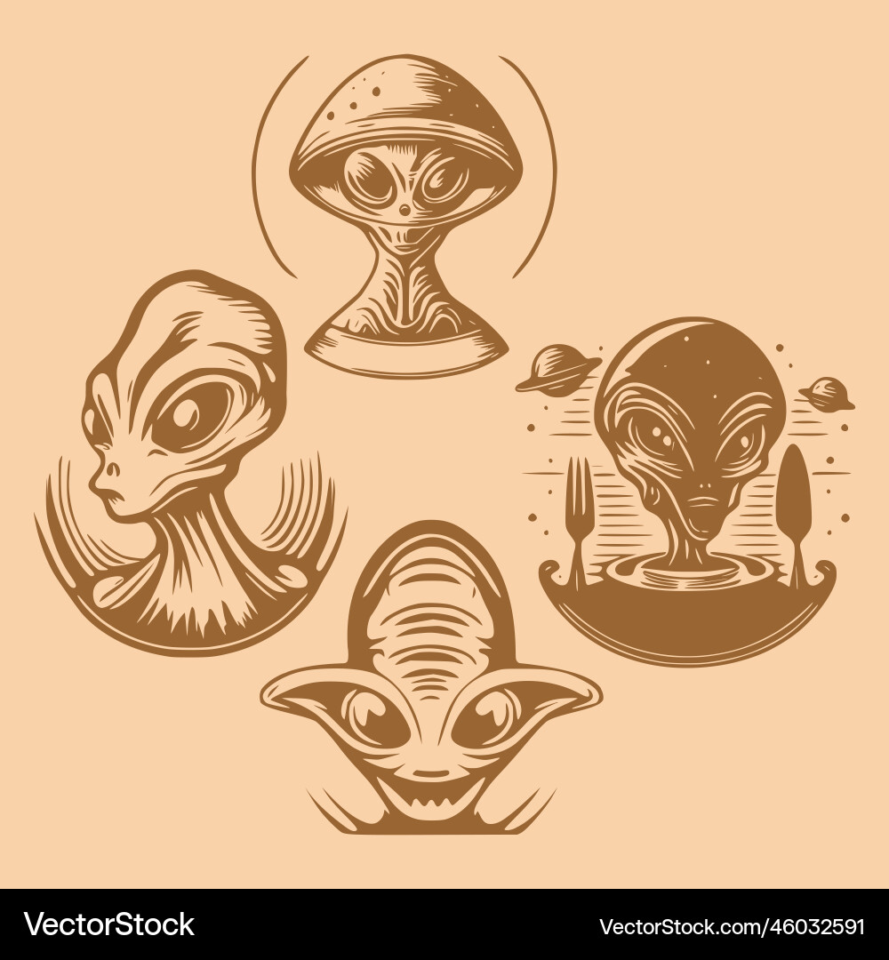 Aliens head face objects and design element Vector Image