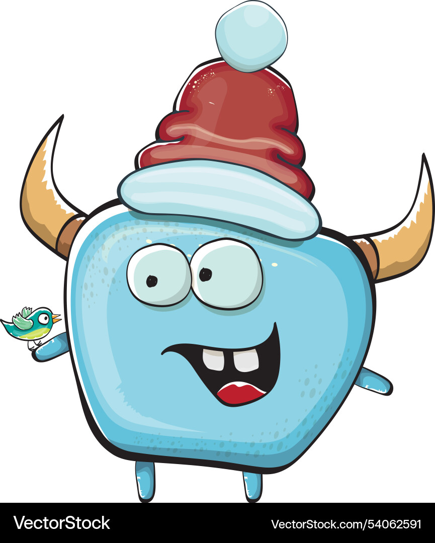 Cartoon funky blue monster mit santa claus Cartoon funky blue monster mit santa claus vektorbild