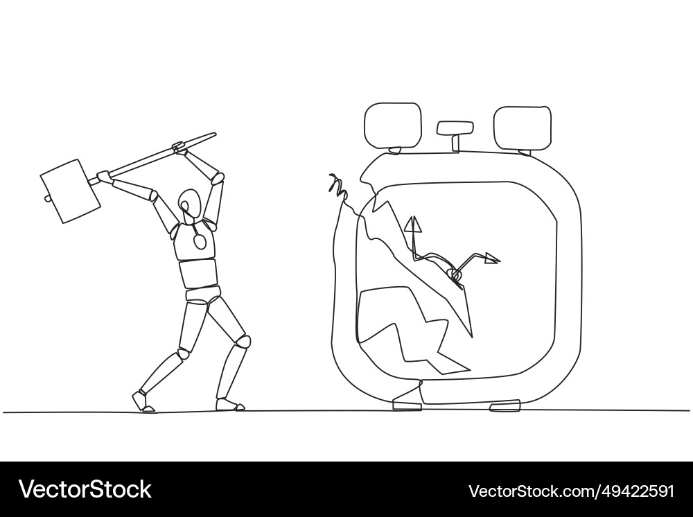 Continuous one line drawing smart robot preparing vector image