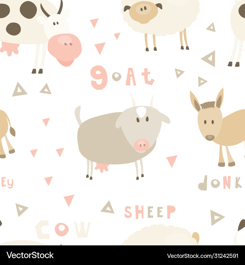 Cute Farm Animals Pattern Vector Image