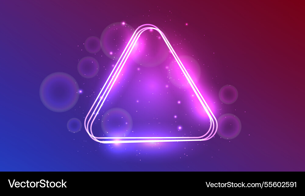 Neon rounded triangle frame with shining effects Neon rounded triangle frame with shining effects vector image