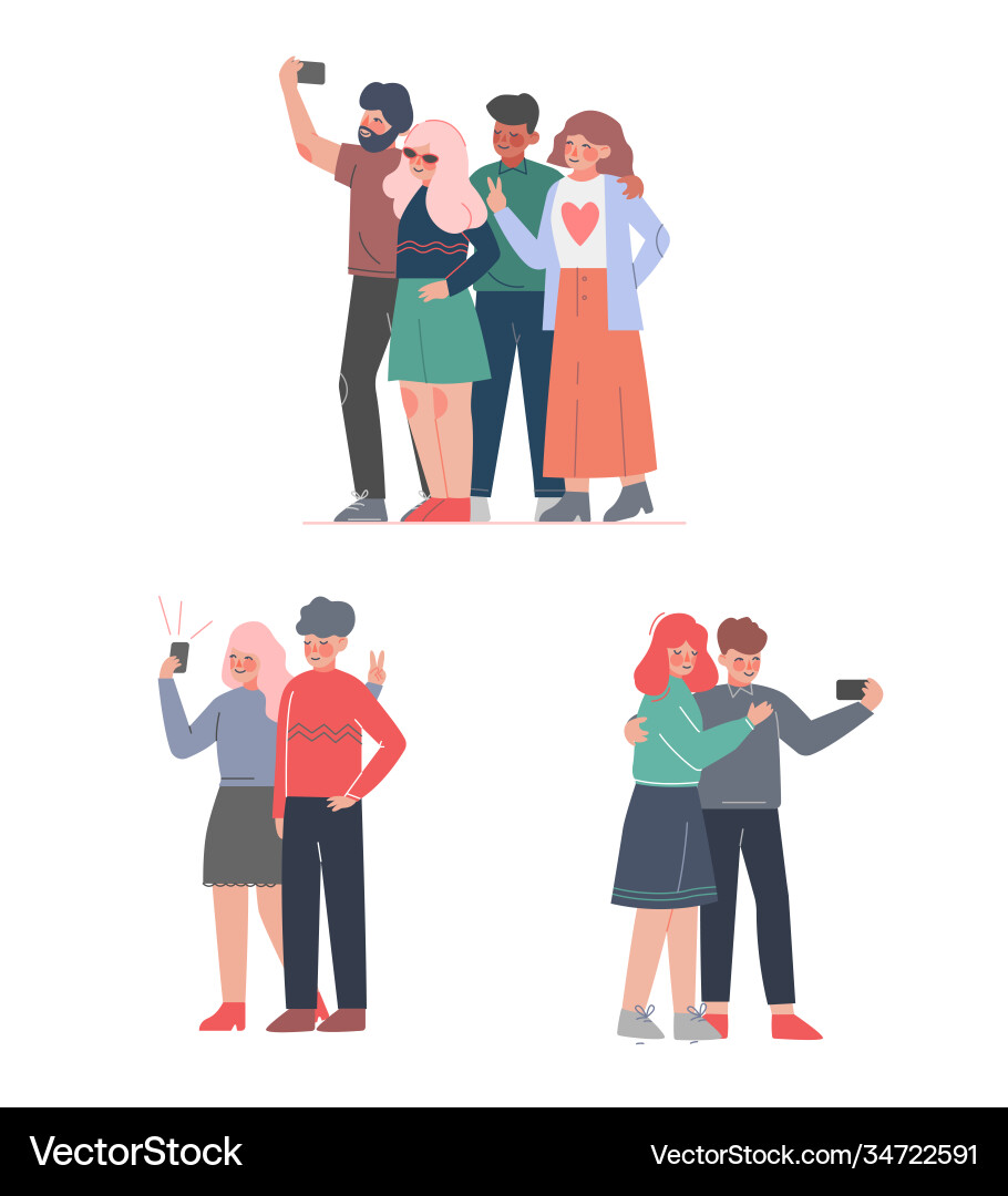 People taking selfie with smartphone set friends People taking selfie with smartphone set friends vector image