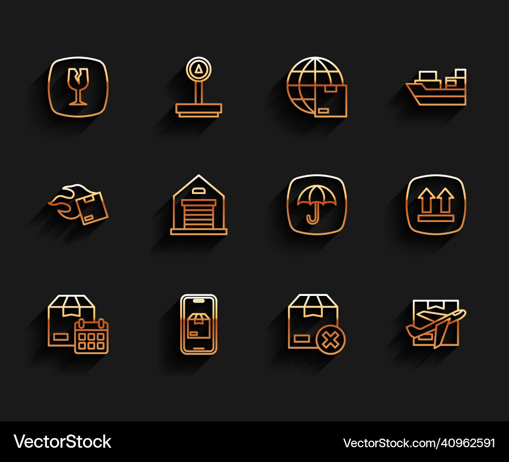 Set line cardboard box with calendar mobile app Vector Image