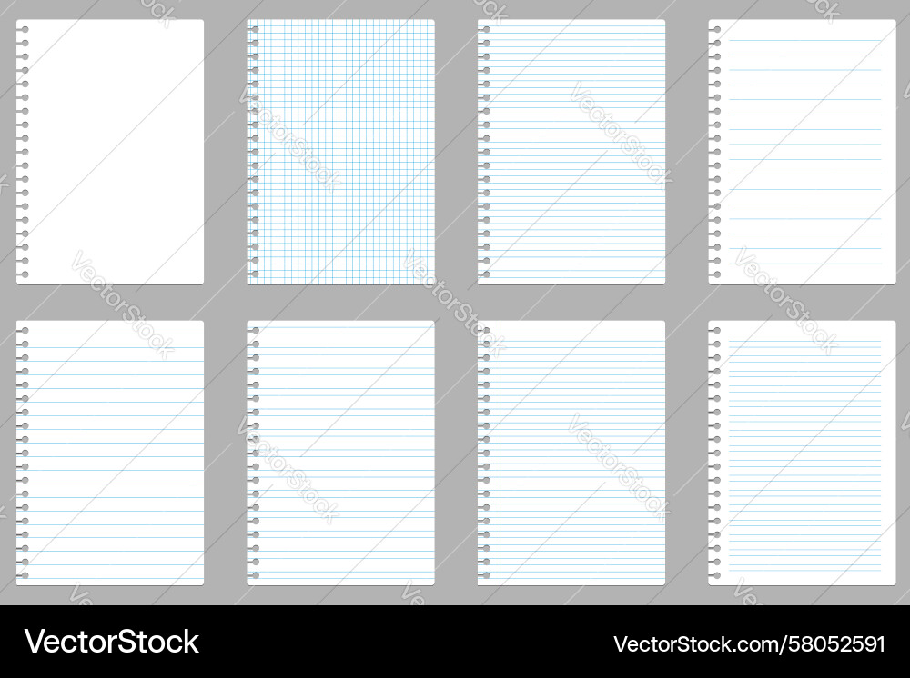 Set of assorted torn spiral notebook pages lined Vector Image