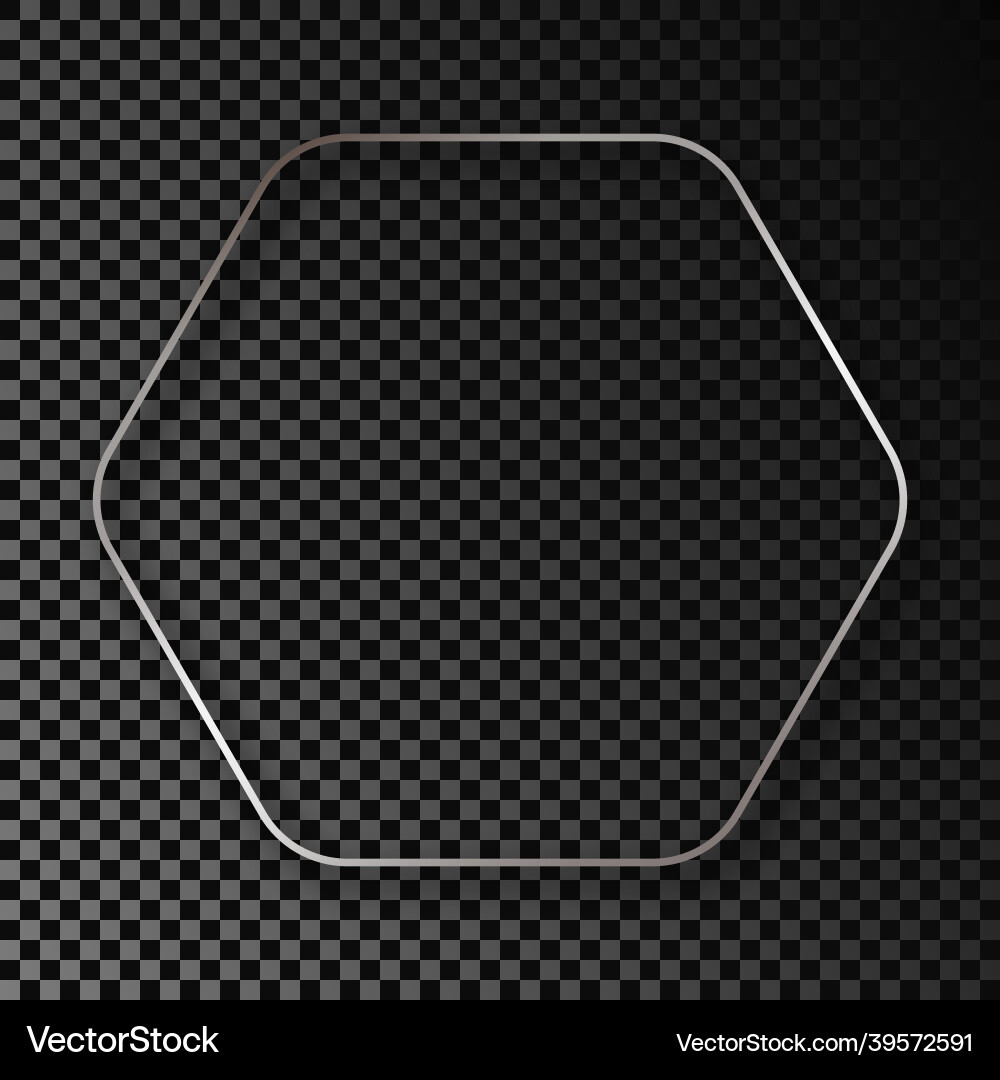 Silver glowing rounded hexagon frame with shadow vector image