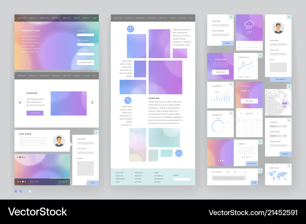 Website template design with interface elements vector image