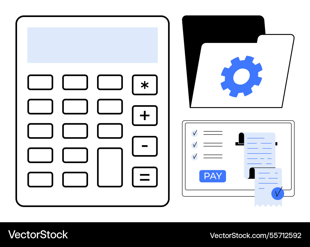 Calculator file folder with gear icon Calculator file folder with gear icon vector image