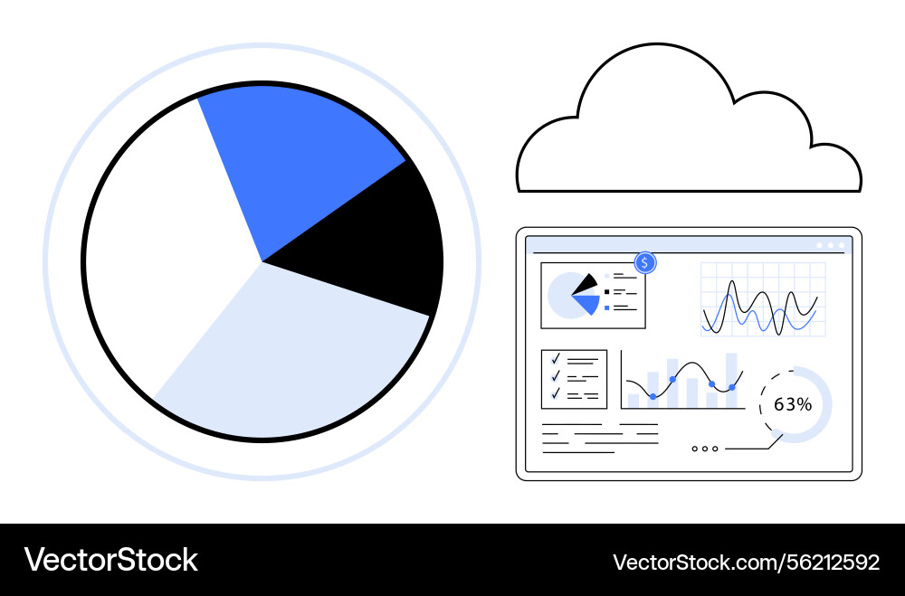 Data analysis dashboard with pie chart and cloud Data analysis dashboard with pie chart and cloud vector image