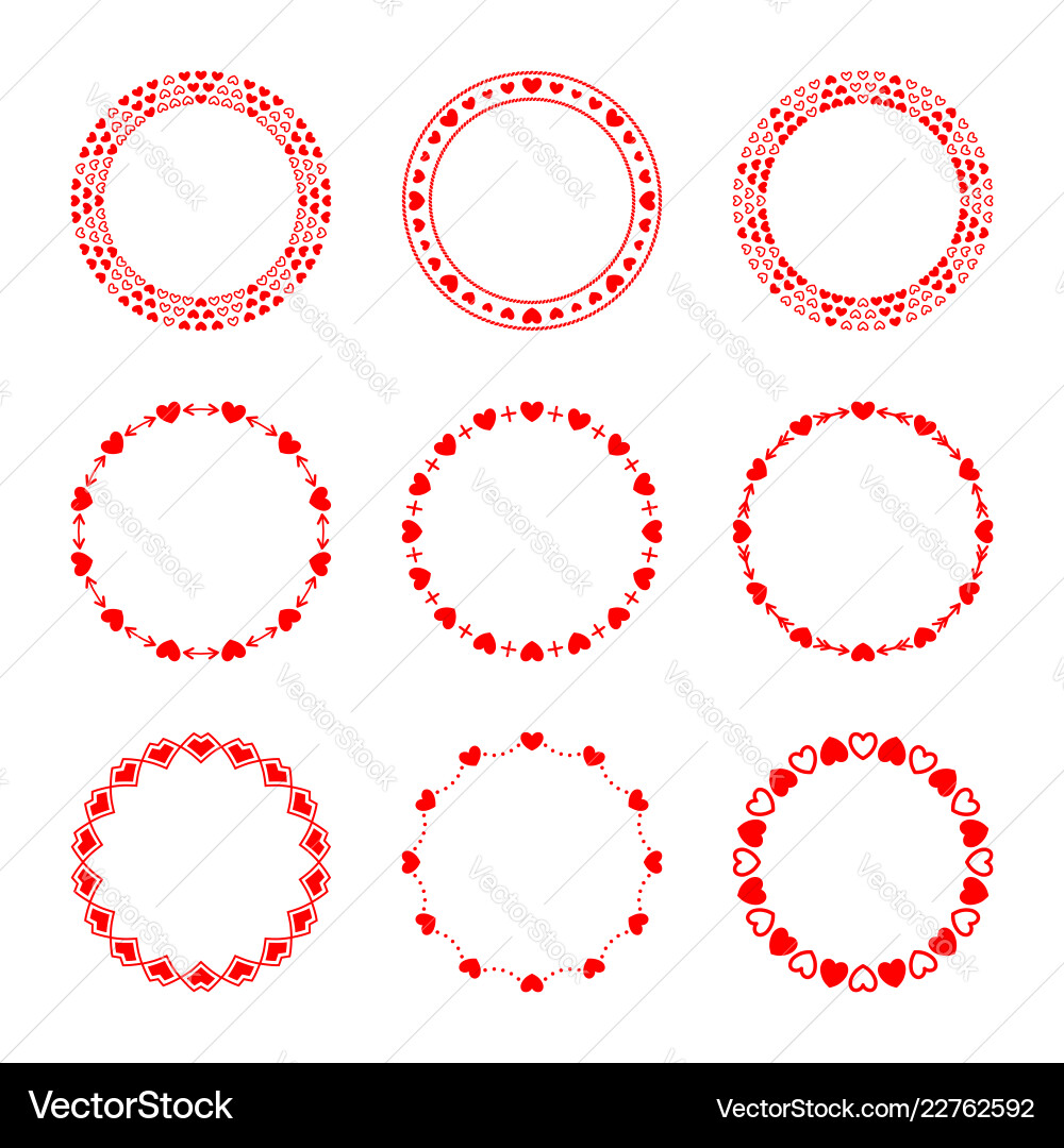 Set of simple modern round red frames in love Set of simple modern round red frames in love vector image