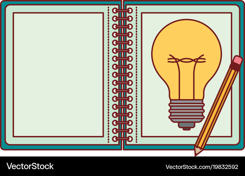 Spiral notebook with light bulb in sheet Vector Image