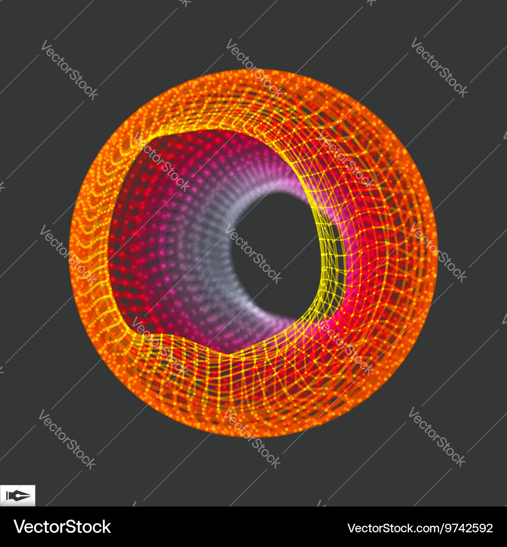 Wireframe object with lines and dots abstract 3d vector image