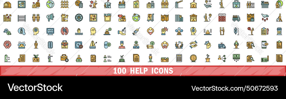 100 help icons set color line style 100 help icons set color line style Vector Image