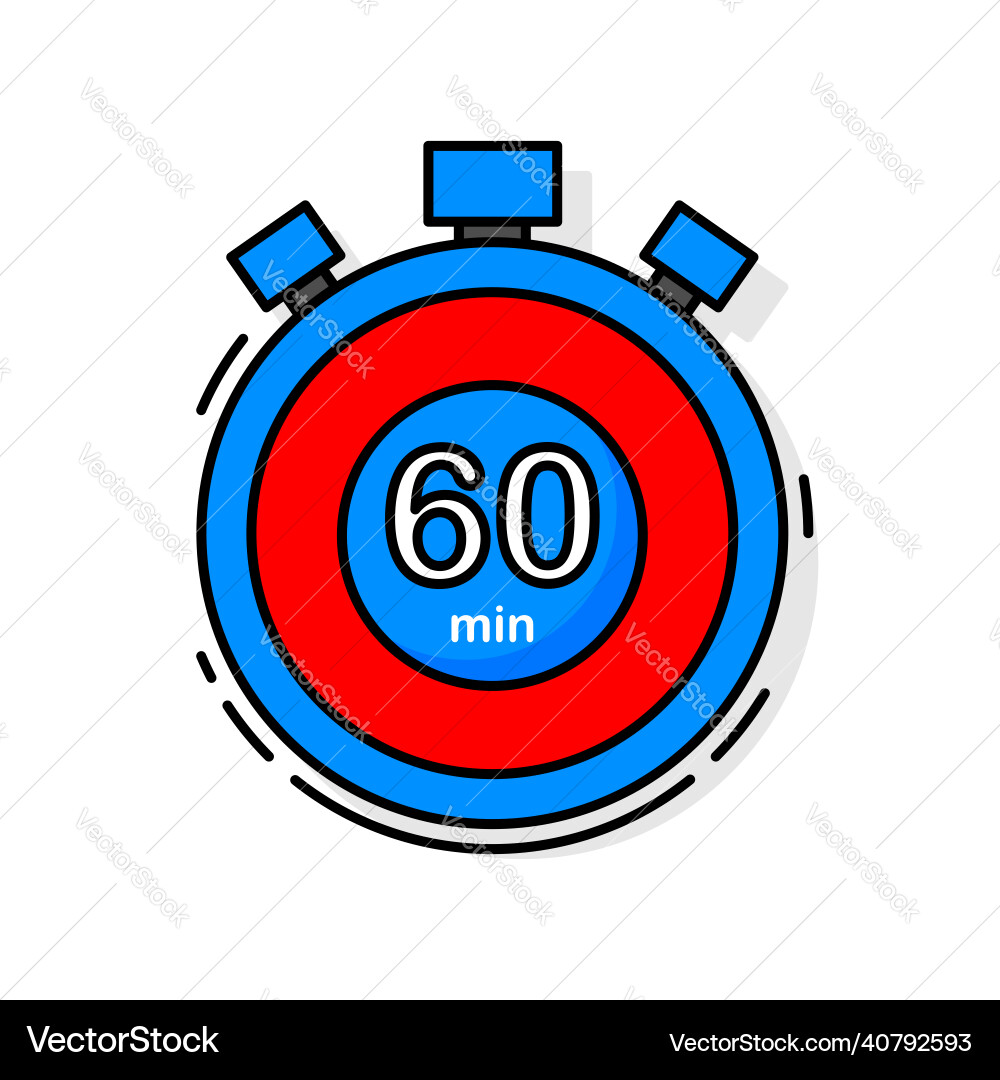60 minutes left timer clock stopwatch isolated 60 minutes left timer clock stopwatch isolated vector image