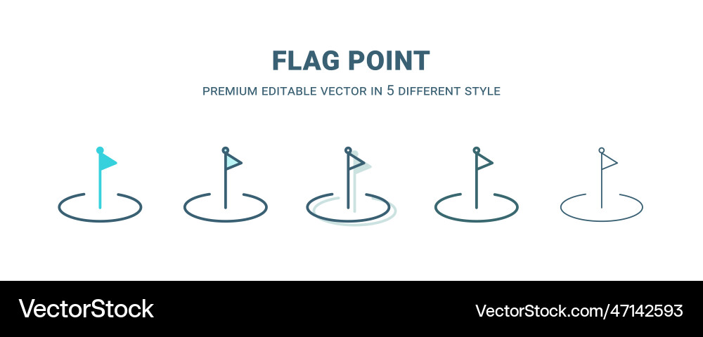 Flag point icon in 5 different style outline Flag point icon in 5 different style outline Vector Image