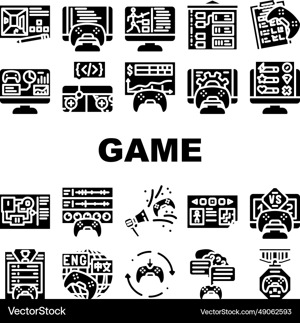 Game development software icons set Game development software icons set vector image