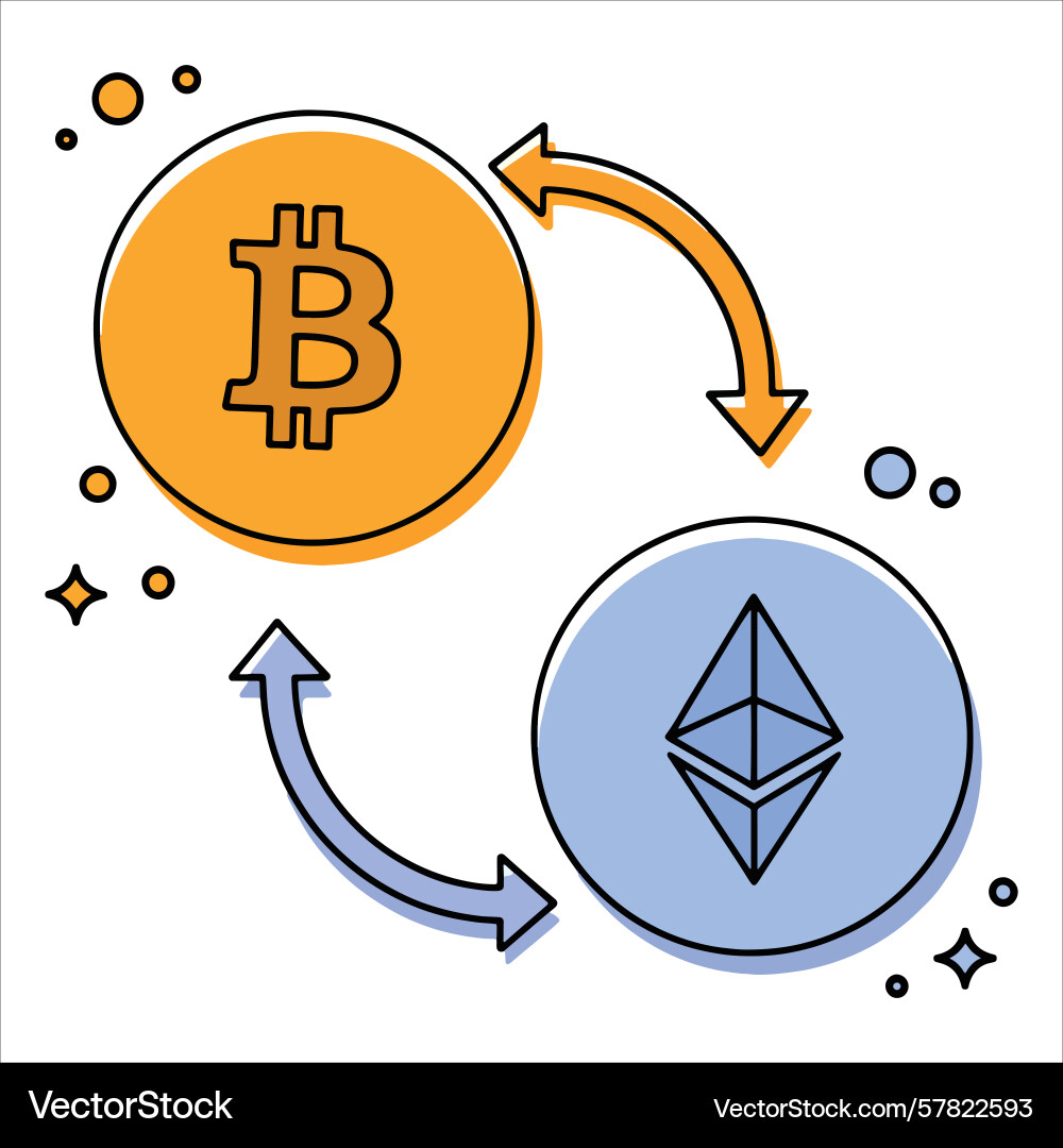Graphic of bitcoin converting to ethereum vector image