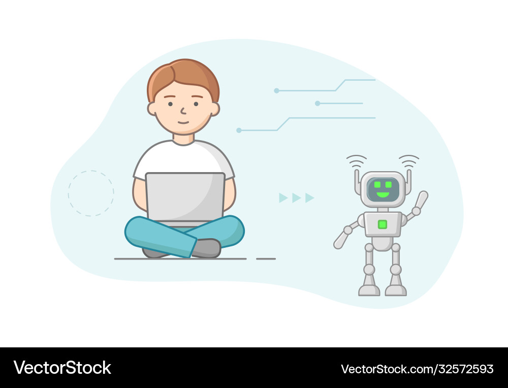 Konzept der Robotik Mann Codierung und gesetzt Roboter Konzept der Robotik Mann Codierung und gesetzt Roboter vektorbild