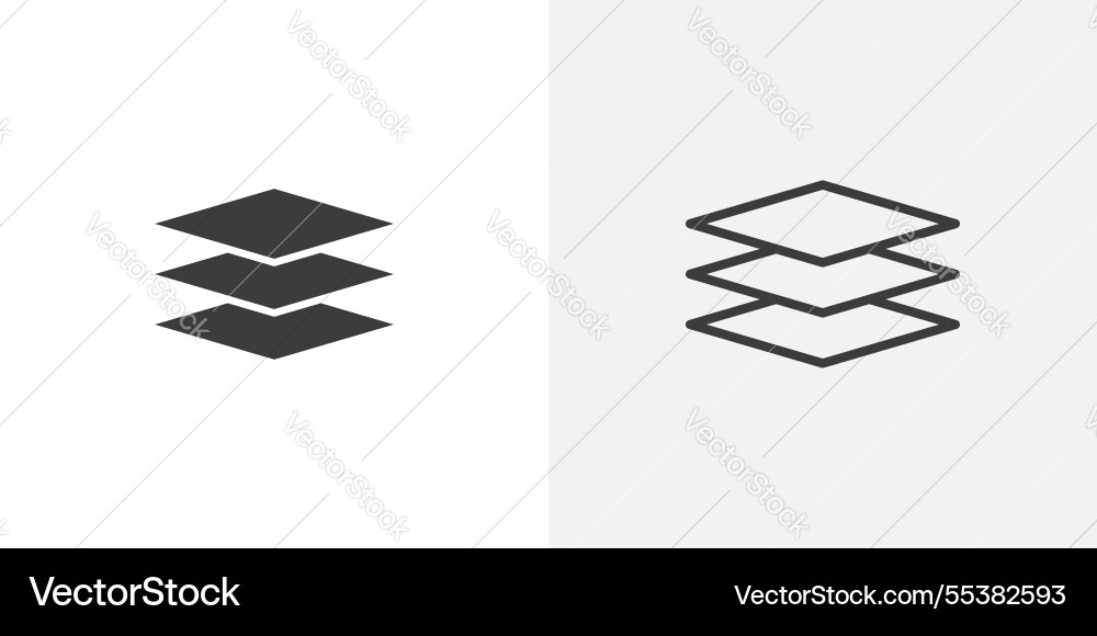 Layers icons in black fill and liner versions Layers icons in black fill and liner versions vector image