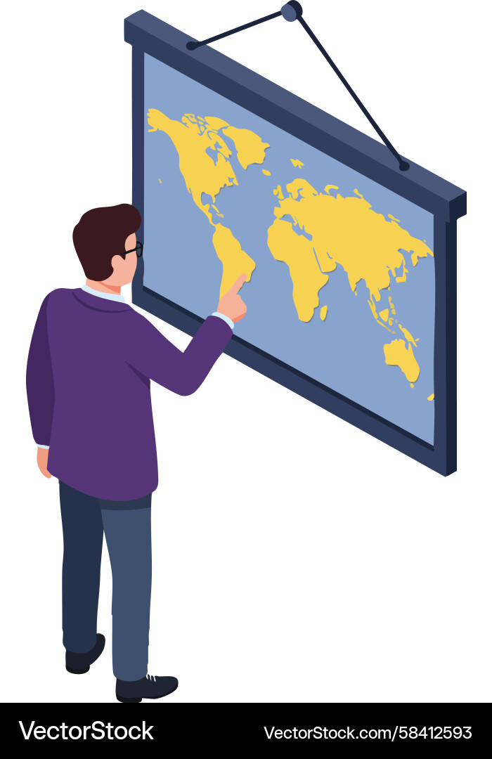 Man Pointing at World Map Vector Image