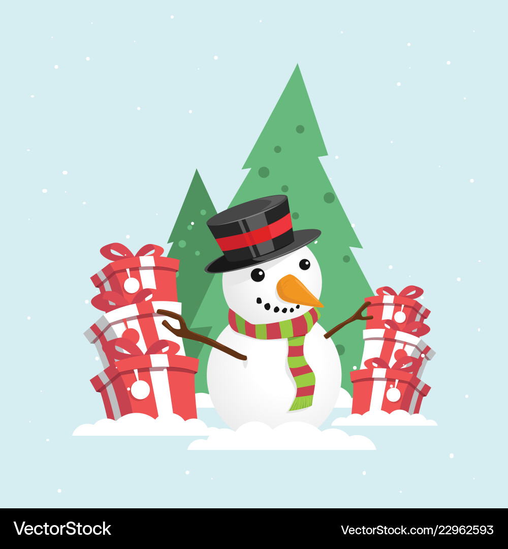 Merry christmas snowman with a gift box Merry christmas snowman with a gift box vector image