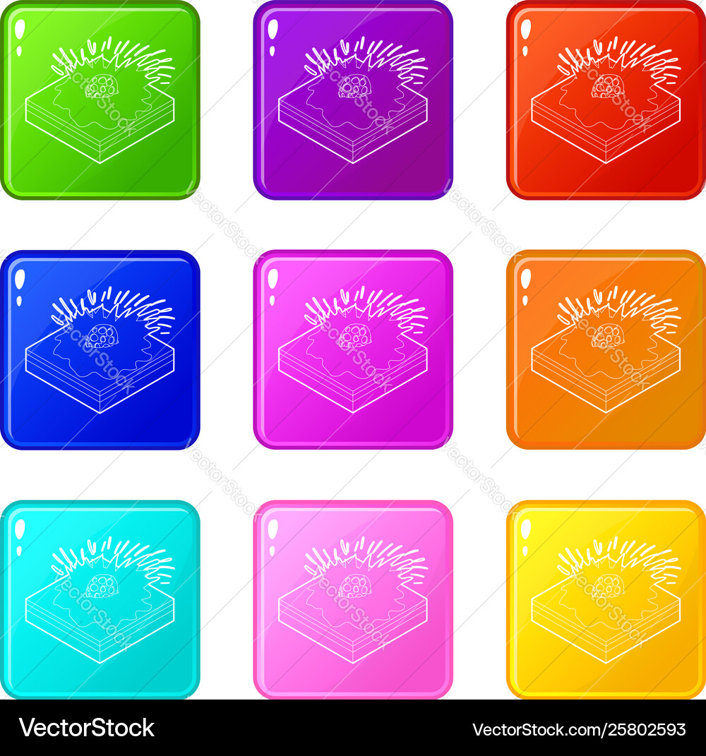 Meteor falling icons set 9 color collection vector image