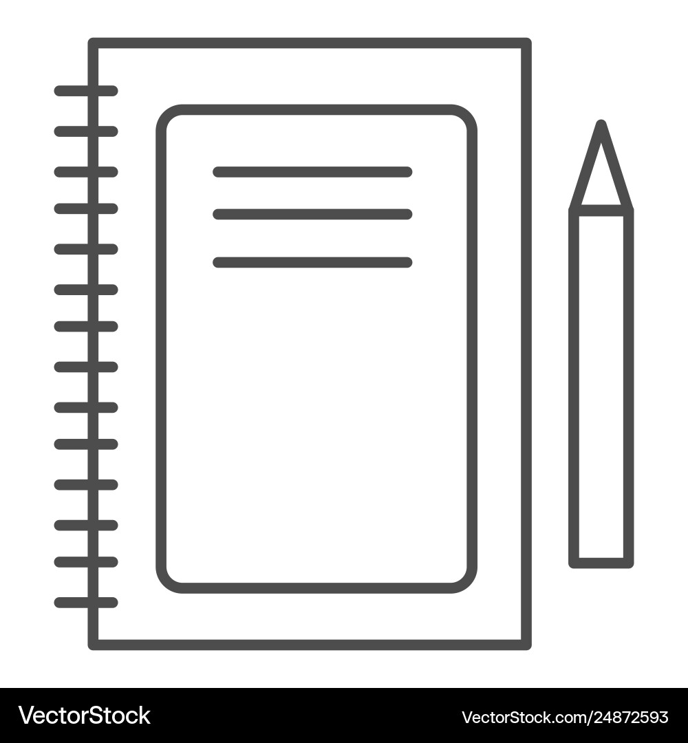 Notebook thin line icon notepad and pen Notebook thin line icon notepad and pen vector image