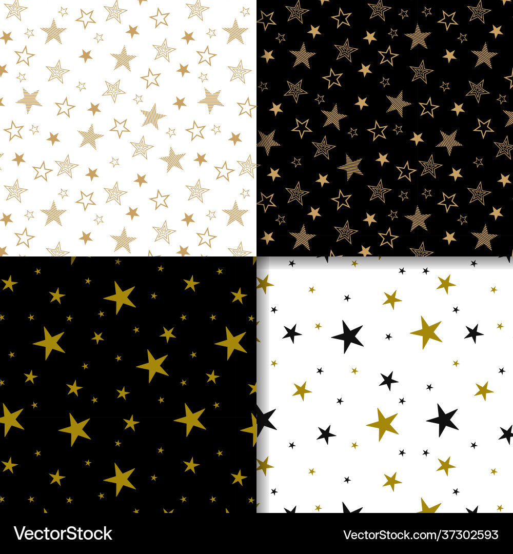 Set four seamless pattern with drawn stars Vector Image