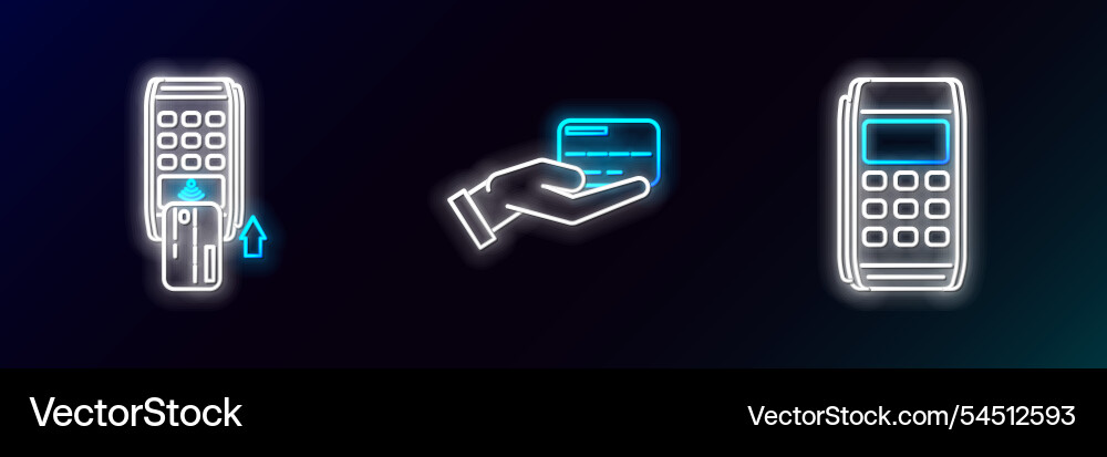 Set line pos terminal with inserted credit card Set line pos terminal with inserted credit card Vector Image