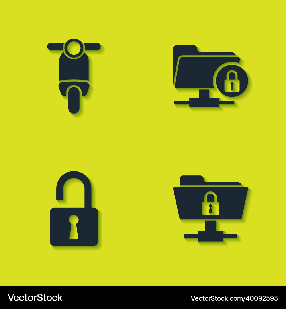 Set scooter ftp folder and lock open padlock vector image