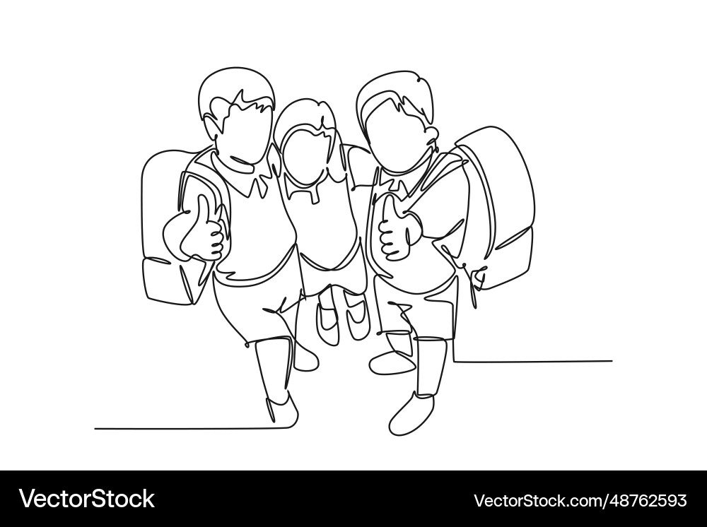 Single continuous line drawing group of happy boy Single continuous line drawing group of happy boy vector image