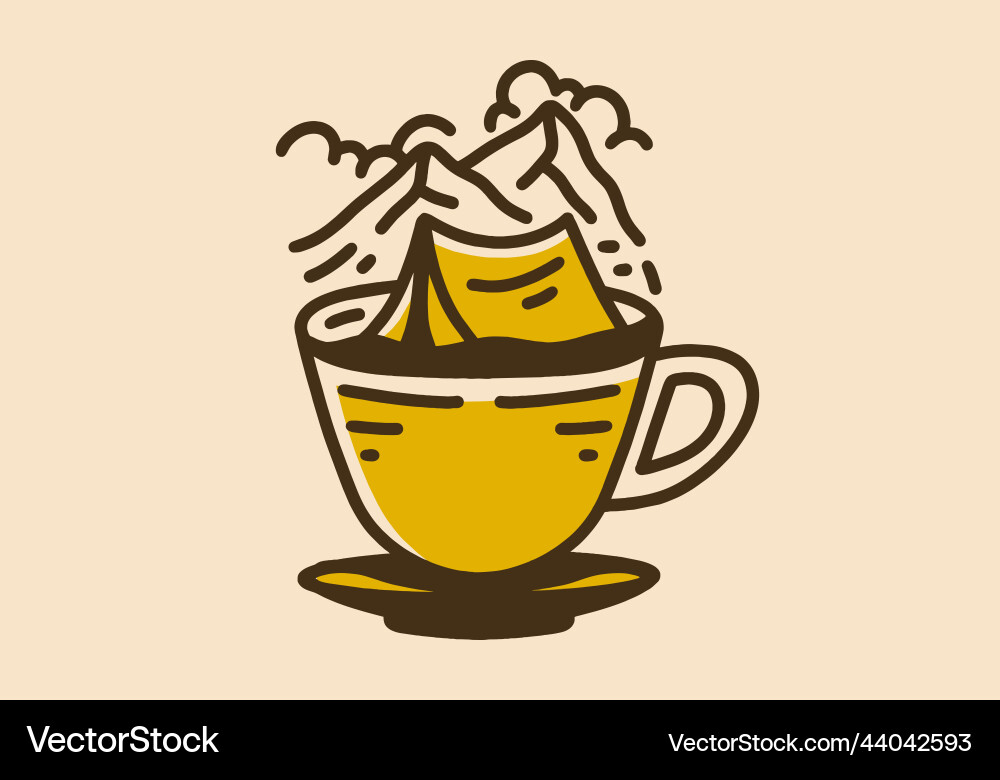 Tent on a coffee cup vintage retro line art Tent on a coffee cup vintage retro line art vector image