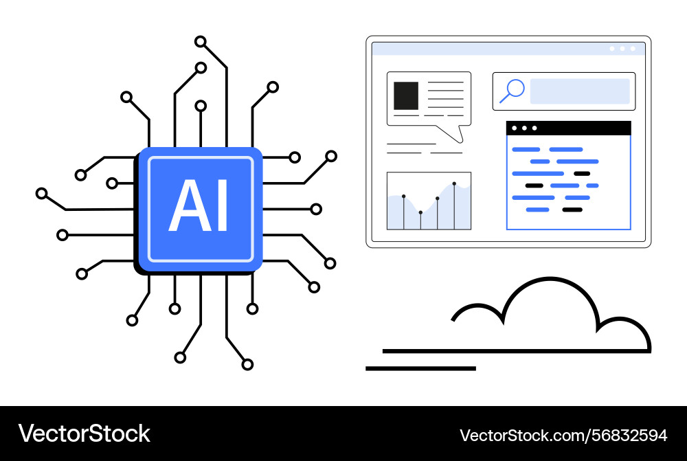 Ai chip with circuit connections and data analysis Ai chip with circuit connections and data analysis vector image