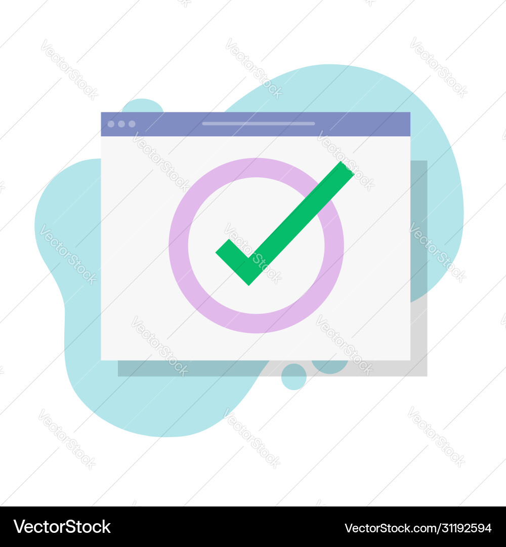 Check mark in website page as approved form icon Vector Image