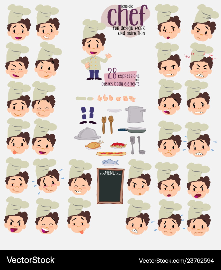 Chef twenty eight expressions and basics body Chef twenty eight expressions and basics body vector image