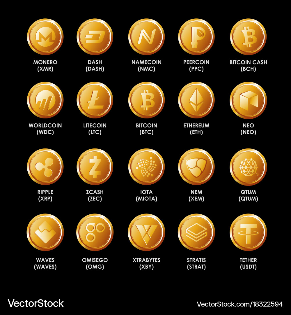 Cryptocurrency Coins Collection – Royalty-Free Vector | VectorStock