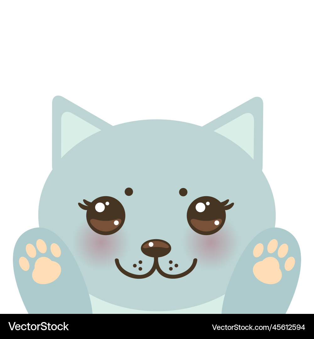 Kawaii funny blue cat muzzle with pink cheeks Kawaii funny blue cat muzzle with pink cheeks Vector Image