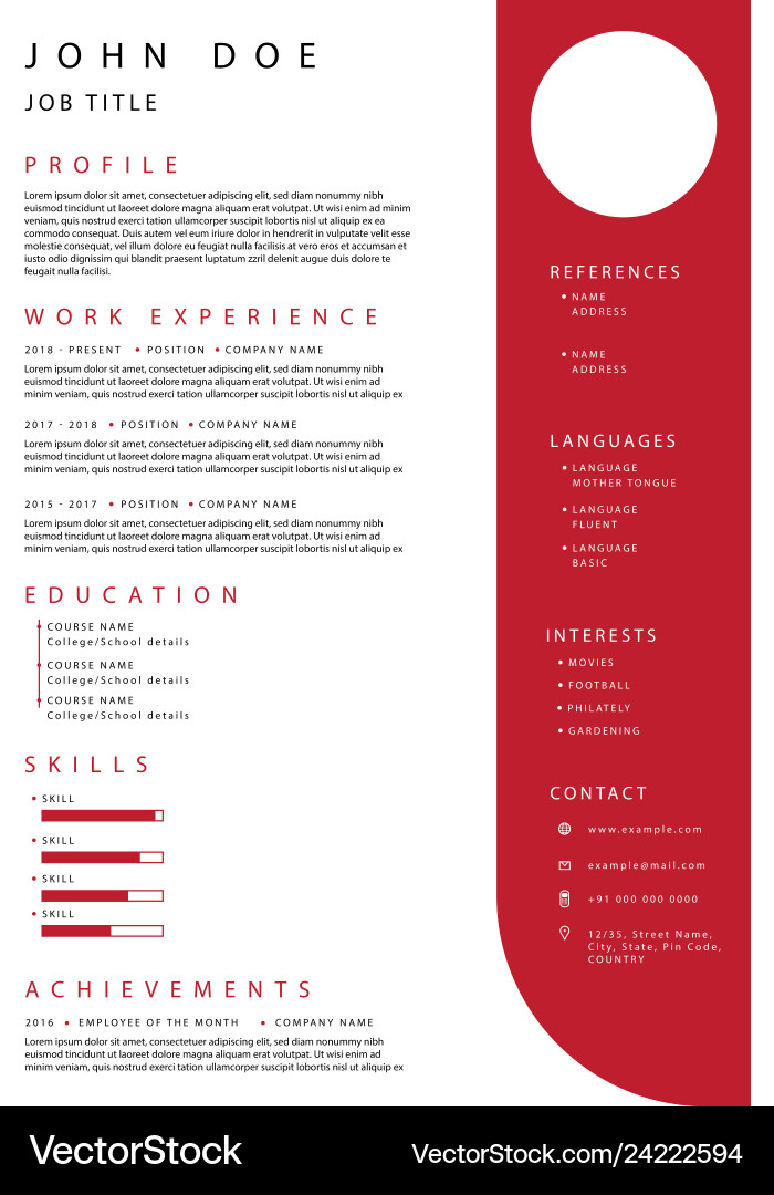 Minimalist Red Resume Template Vector Image