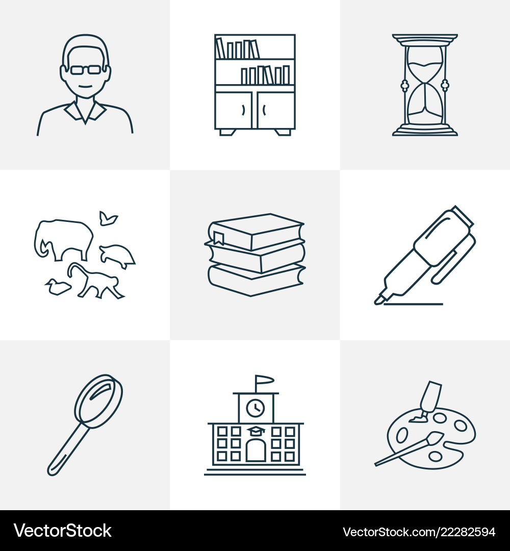 Schule Icons Linie Stil mit männlichen Lehrer eingestellt Schule Icons Linie Stil mit männlichen Lehrer eingestellt vektorbild