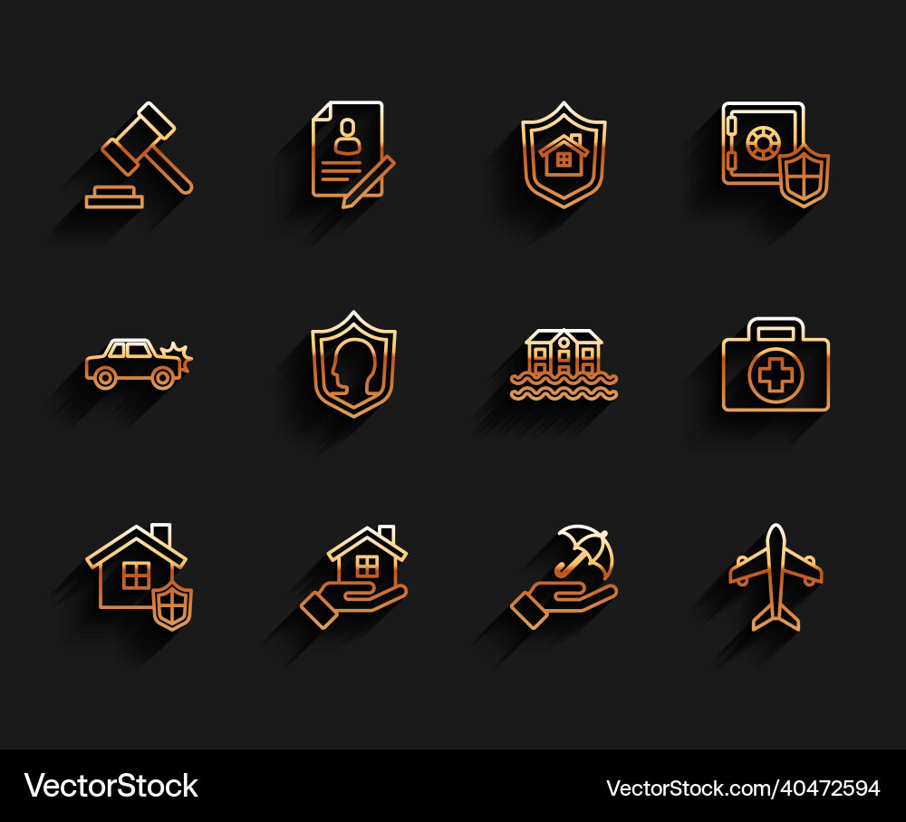 Set line house with shield in hand judge gavel Set line house with shield in hand judge gavel vector image