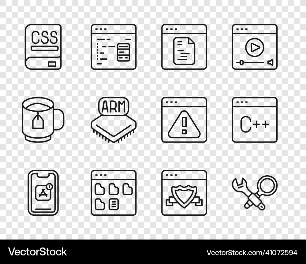 Set line mobile apps debugging software browser Set line mobile apps debugging software browser vector image