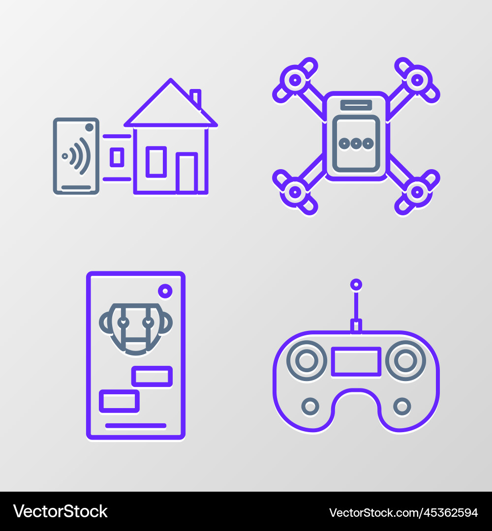 Set line remote control bot drone flying Set line remote control bot drone flying vector image